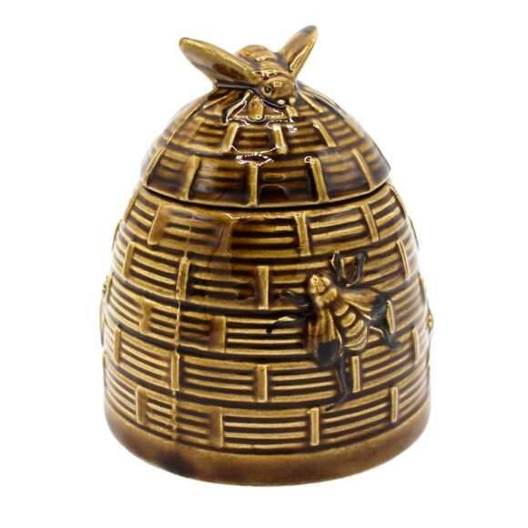 Vintage Ceramic Honey Pot with Bumble Bee Lid Brown/Gold Honeycomb Made in Japan - Picture 1 of 7